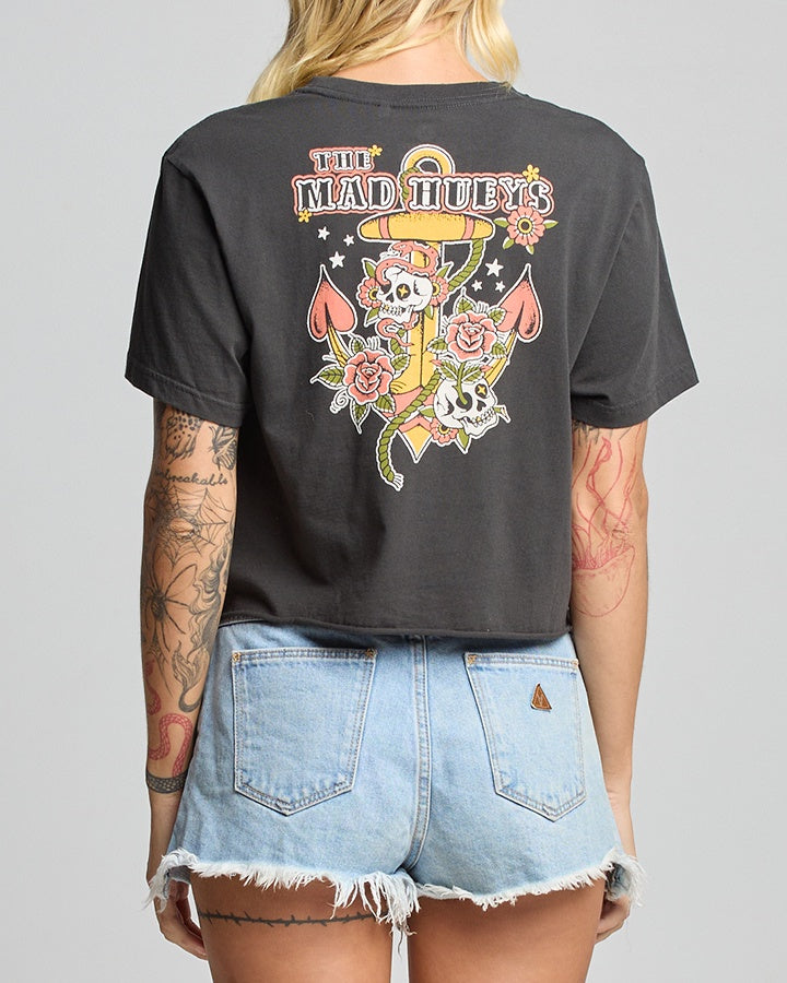 The Mad Hueys Skull Tattoo Crop Tee - Vintage Black