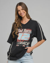 Load image into Gallery viewer, The Mad Hueys Born To Race Womens V Neck Oversized Tee - Washed Black
