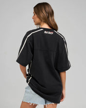 Load image into Gallery viewer, The Mad Hueys Born To Race Womens V Neck Oversized Tee - Washed Black
