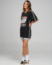 Load image into Gallery viewer, The Mad Hueys Born To Race Womens V Neck Oversized Tee - Washed Black
