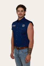 Load image into Gallery viewer, Ringers Western Hawkeye Flag Mens Sleeveless Work Shirt - Navy
