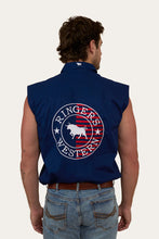 Load image into Gallery viewer, Ringers Western Hawkeye Flag Mens Sleeveless Work Shirt - Navy
