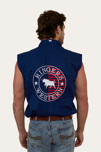 Ringers Western Hawkeye Flag Mens Sleeveless Work Shirt - Navy