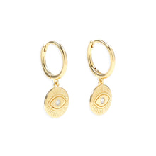 Load image into Gallery viewer, Arms Of Eve Protective Eye Gold Hoop Huggies Earrings
