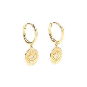 Arms Of Eve Protective Eye Gold Hoop Huggies Earrings