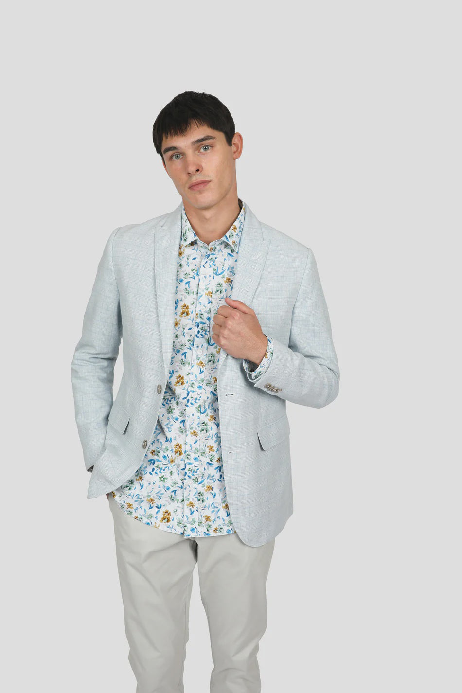 James Harper Peak Lapel Check Blazer - Sky