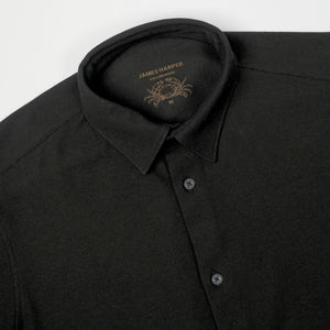 James Harper S/S Knitted Waffle Shirt - Black