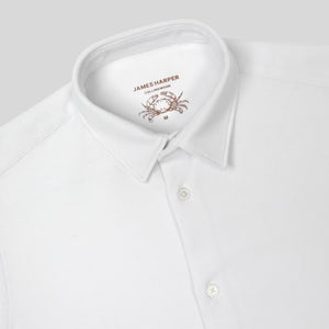 James Harper S/S Knitted Waffle Shirt - White