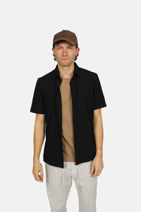 James Harper S/S Knitted Waffle Shirt - Black