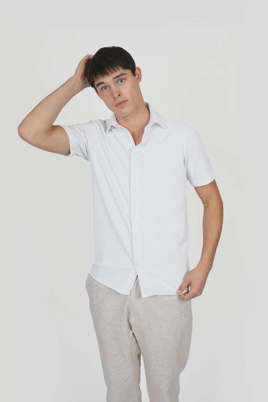 James Harper S/S Knitted Waffle Shirt - White