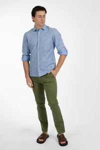 James Harper Blue Lines Cotton Linen LS Shirt