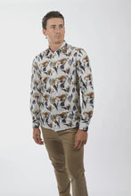 Load image into Gallery viewer, James Harper Peached Cotton Poplin Long Sleeved Dress Shirt - Floral Khaki
