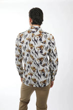 Load image into Gallery viewer, James Harper Peached Cotton Poplin Long Sleeved Dress Shirt - Floral Khaki
