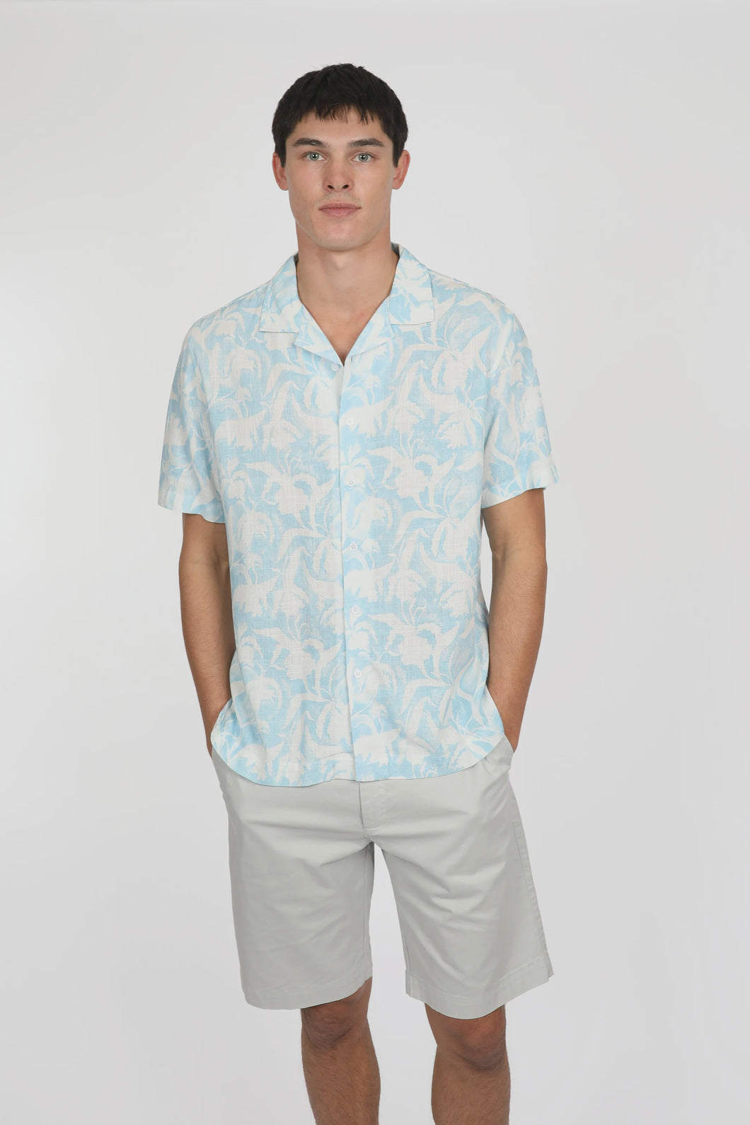 James Harper S/S Cuban Collar Shirt - Mist