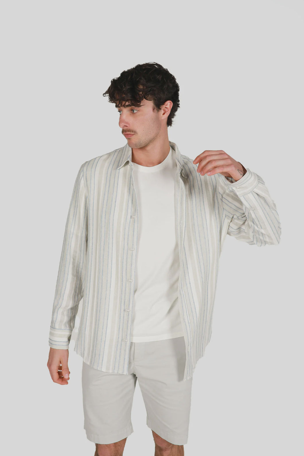 James Harper L/S Textured Stripe Shirt - Faded Blue