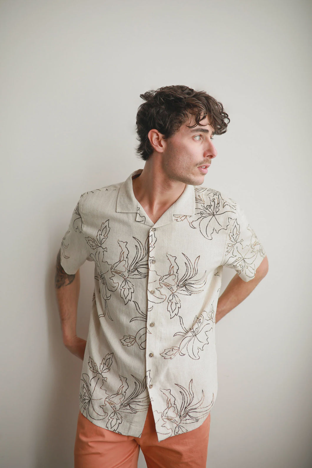 James Harper Havanna Cuban Collar Linen Shirt - Mocha