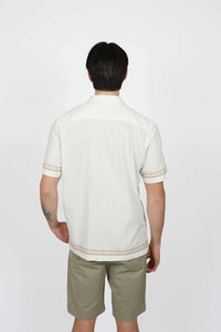 James Harper Aztec Embrodied Cotton Shirt - Natural