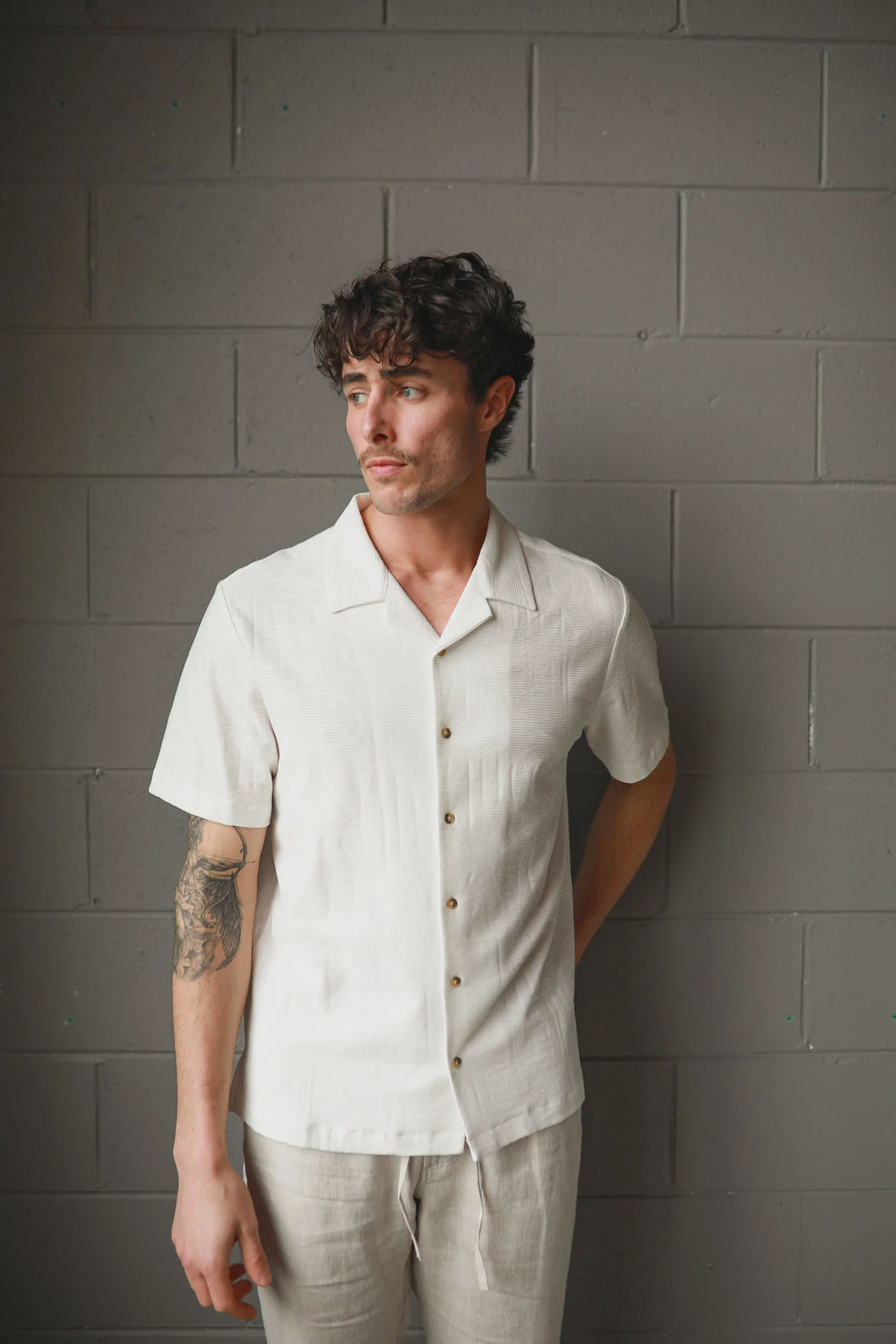 James Harper Fancy Knit Shirt - Natural