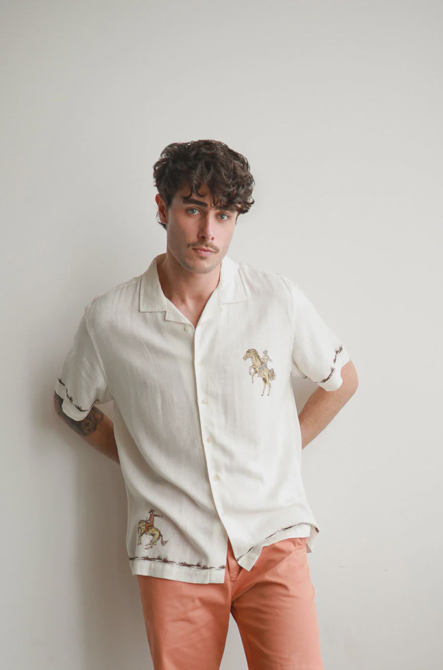 James Harper Rodeo Cuban Collar Linen Shirt - White