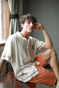 James Harper Rodeo Cuban Collar Linen Shirt - White