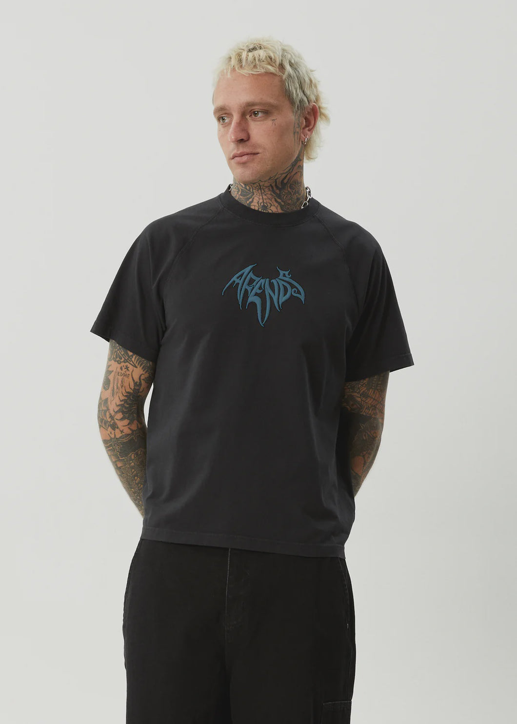 Afends Bats Recycled Raglan Boxy Fit Tee - Stone Black