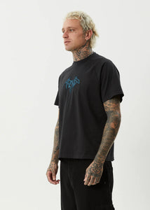 Afends Bats Recycled Raglan Boxy Fit Tee - Stone Black