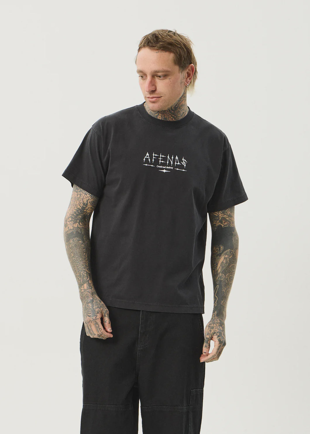 Afends Spinal Boxy Tee - Stone Black
