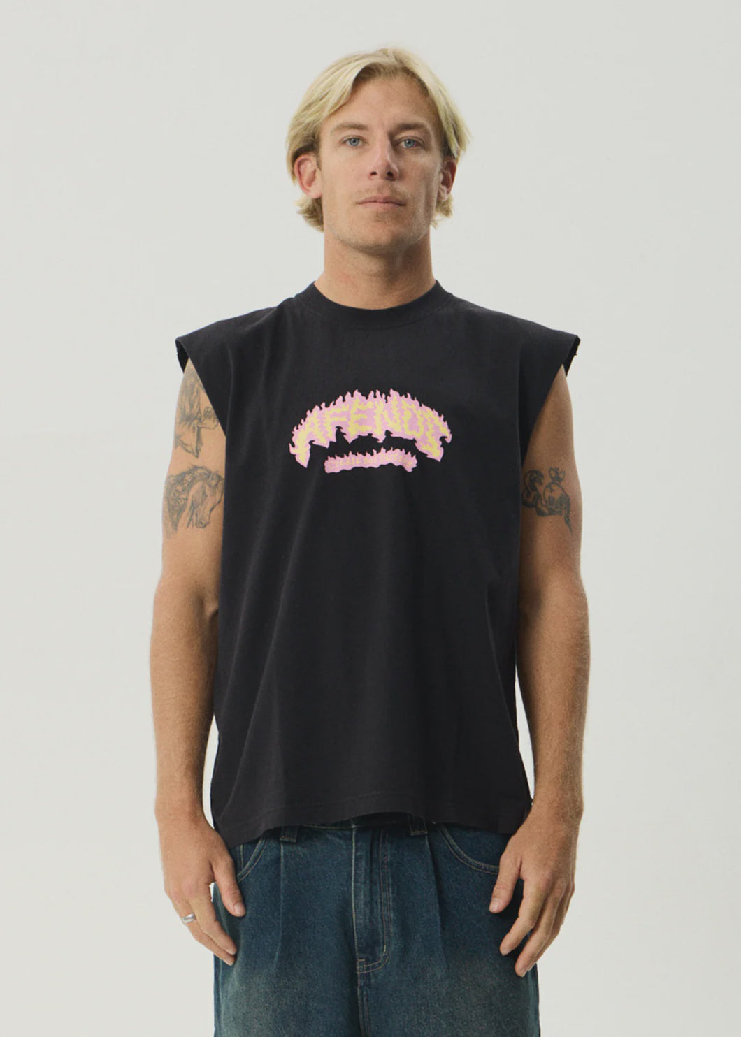 Afends Flame On Sleeveless Tee - Stone Black
