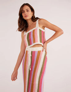 MINKPINK Lito Stripe Crochet Midi Skirt - Multi Stripe