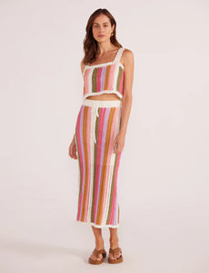 MINKPINK Lito Stripe Crochet Midi Skirt - Multi Stripe