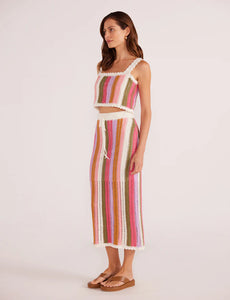 MINKPINK Lito Stripe Crochet Midi Skirt - Multi Stripe