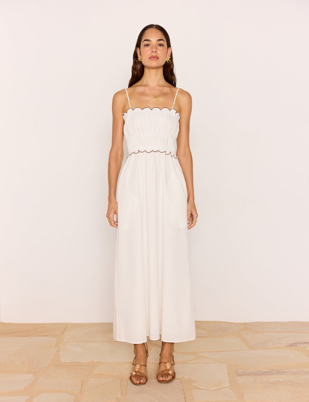 MINKPINK Laurel Scallop Edge Midi Dress - White