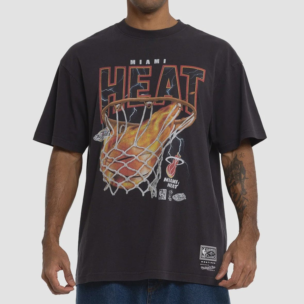 Mitchell & Ness Miami Heat Fire & Lightning Tee - Faded Black