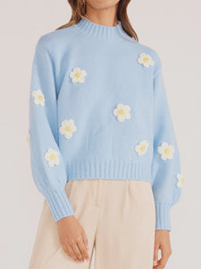 MINKPINK Stella Daisy Knit Jumper - Baby Blue