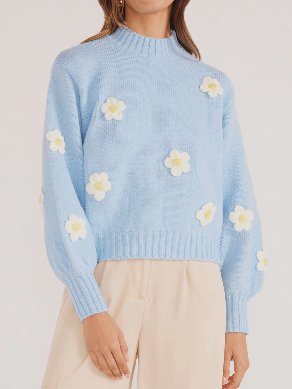 MINKPINK Stella Daisy Knit Jumper - Baby Blue