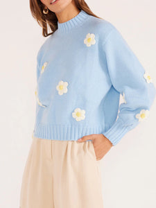 MINKPINK Stella Daisy Knit Jumper - Baby Blue