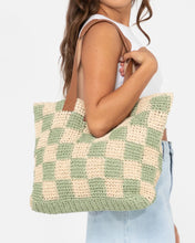 Load image into Gallery viewer, Rusty Checkmate Straw Beach Bag - Natural/Mint
