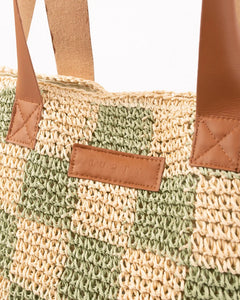 Rusty Checkmate Straw Beach Bag - Natural/Mint