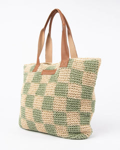 Rusty Checkmate Straw Beach Bag - Natural/Mint