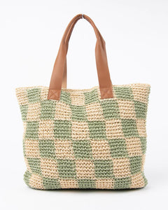 Rusty Checkmate Straw Beach Bag - Natural/Mint