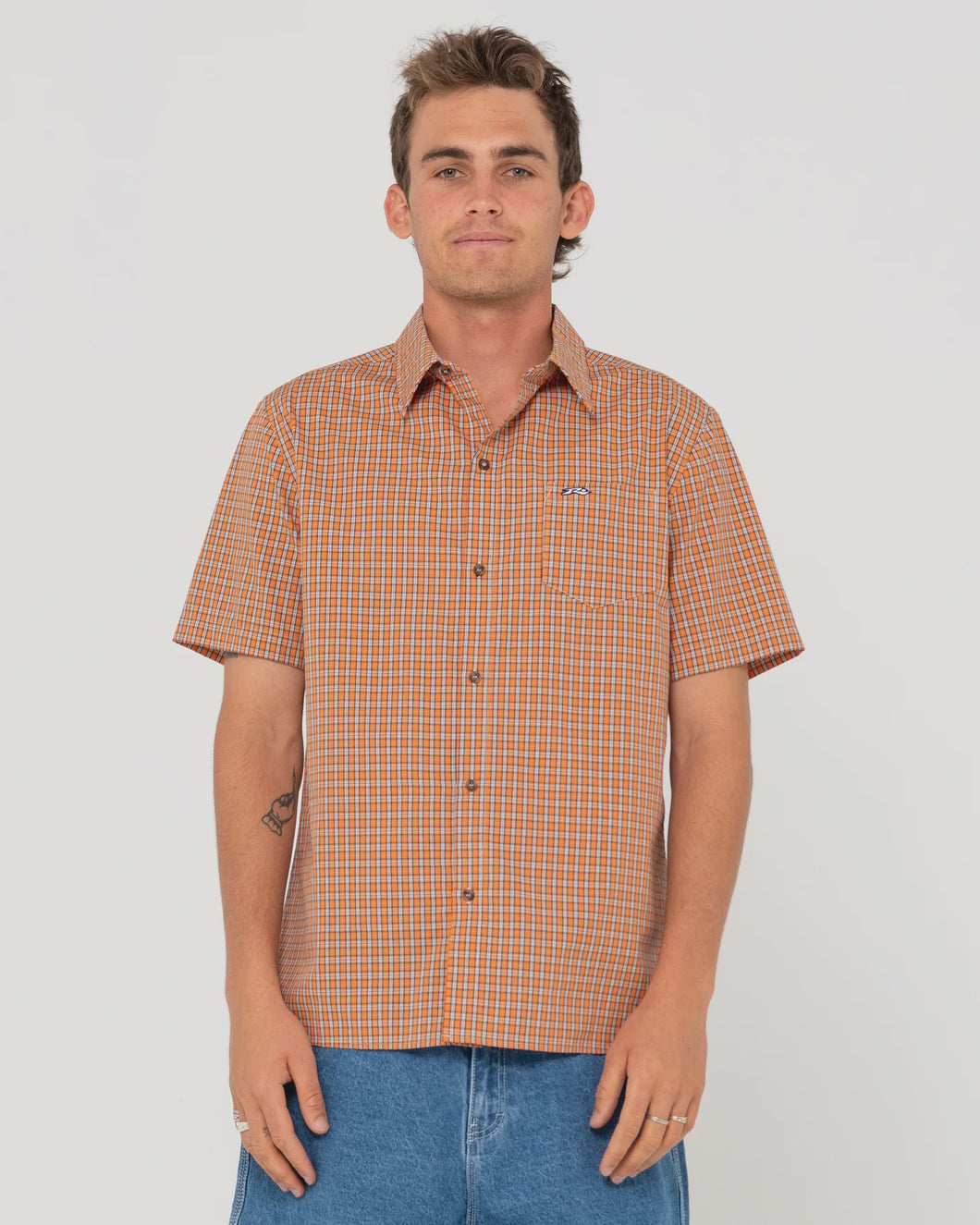 Rusty Datsun Check Short Sleeve Shirt - Persimmon Orange