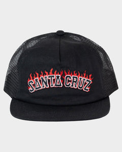 Santa Cruz Kids Flamed Collegiate Arch Trucker Cap - Black