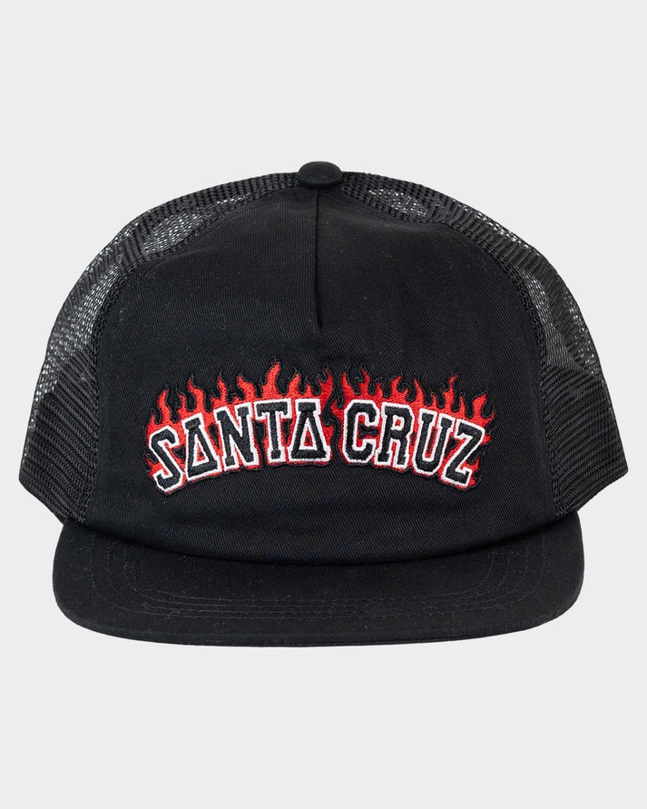 Santa Cruz Kids Flamed Collegiate Arch Trucker Cap - Black