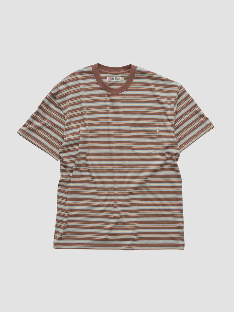 S Double Stripe Pocket Tee - Chocolate