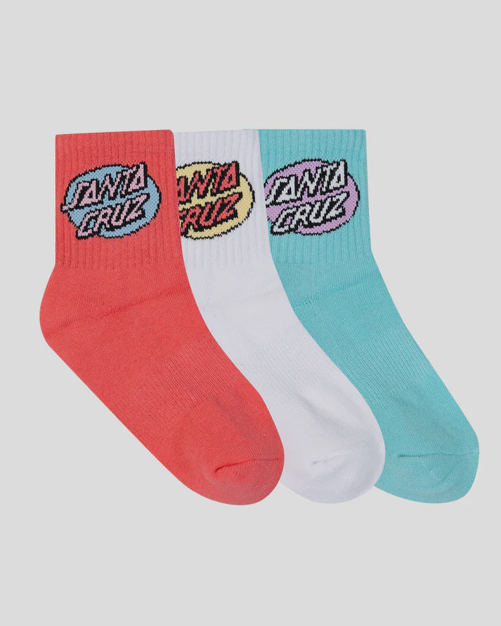 Santa Cruz Oval Dot Girls Mid Socks  (3 Pack) - Rose/White/Ocean