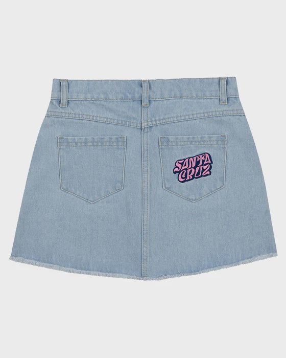 Santa Cruz Vibes Stack Raw Hem Skirt - Light Washed Indigo