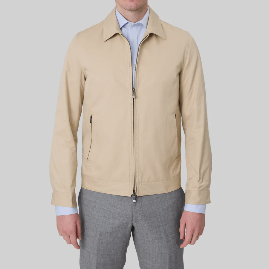 Savile Row Mens Regular Fit James Zip Front Jacket - Stone
