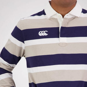 Canterbury Mens Yarn Dye Stripe Long Sleeve Rugby Polo - Silver Lining