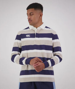 Canterbury Mens Yarn Dye Stripe Long Sleeve Rugby Polo - Silver Lining