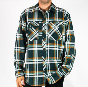 Swanndri Full Button Egmont Brushed Cotton Shirt - Deep Green